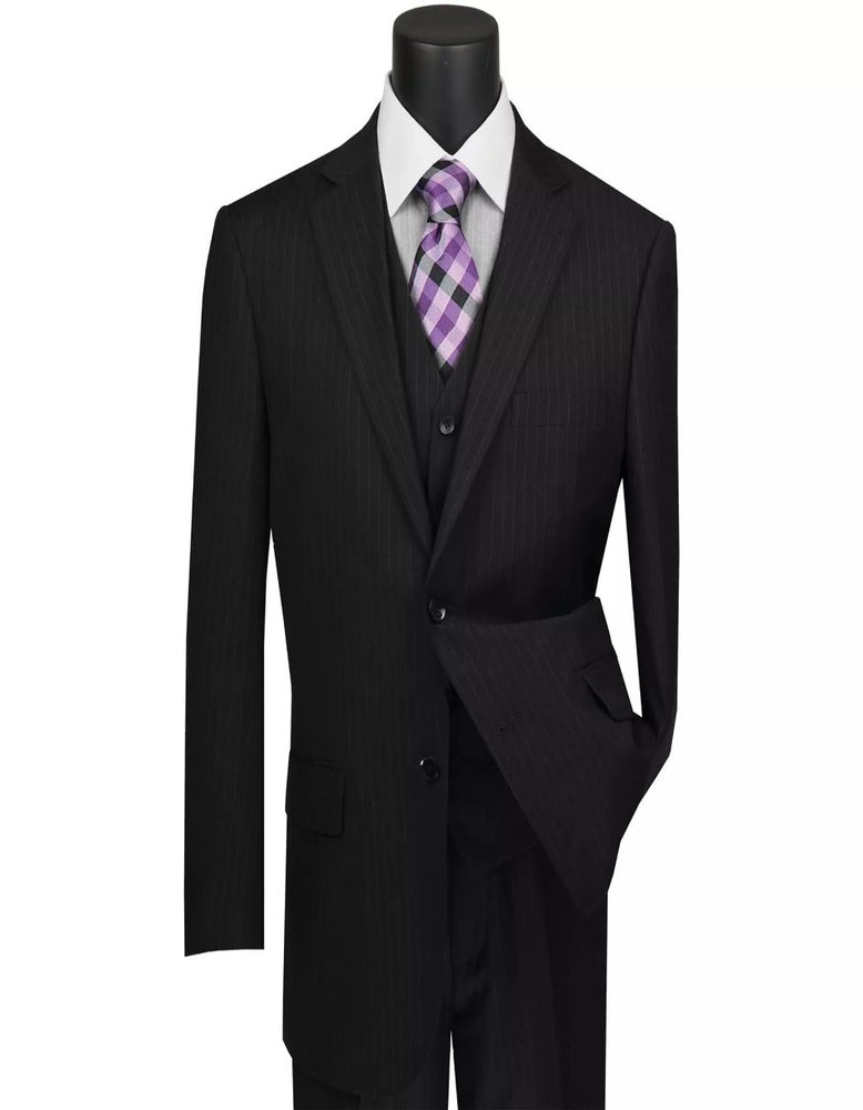 Mens Big and Tall Black Pinstripe Three Piece Two Button Classic Fit Suit