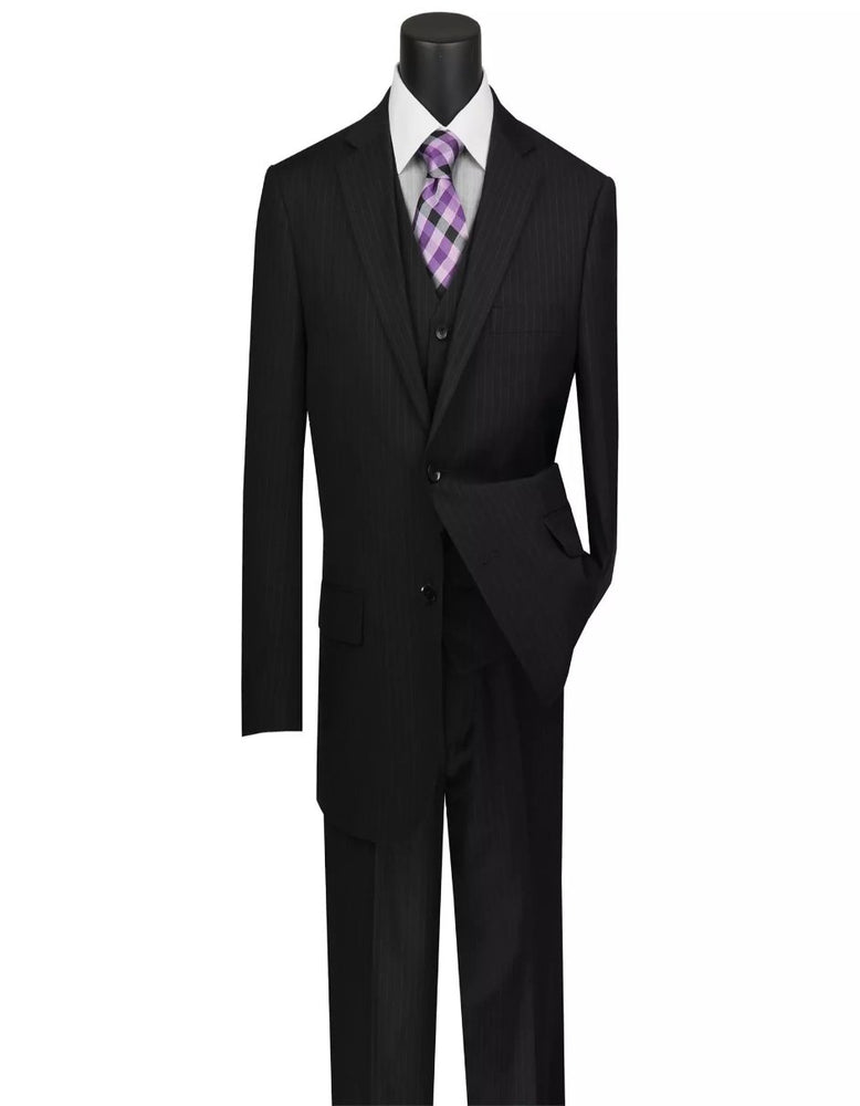 Mens Big and Tall Black Pinstripe Three Piece Two Button Classic Fit Suit