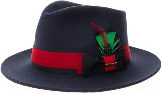 Grayson Fedora Crushable 100% Australian Wool Traveler Two Tone Navy Red Hat