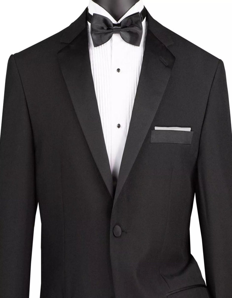 Mens Big and Tall Black Tuxedo Classic Fit Trim Sateen Lapel Suit