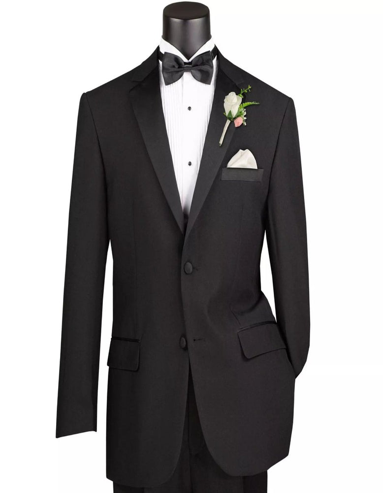 Mens Big and Tall Black Tuxedo Classic Fit Trim Sateen Lapel Suit