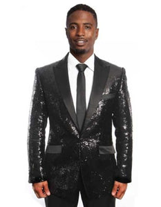 Mardi Gras Outfit - Mardi Gras Blazer For Men in Color Black in Sequin Fabric