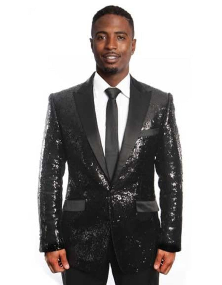 Mardi Gras Outfit - Mardi Gras Blazer For Men in Color Black in Sequin Fabric