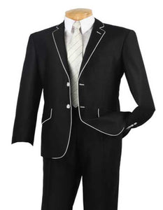 Western Suit - Cowboy Tuxedo With Trim Collar - Slim Fitted Jacket And Pants - Black and White Tuxedo - Men's Tuxedo USA