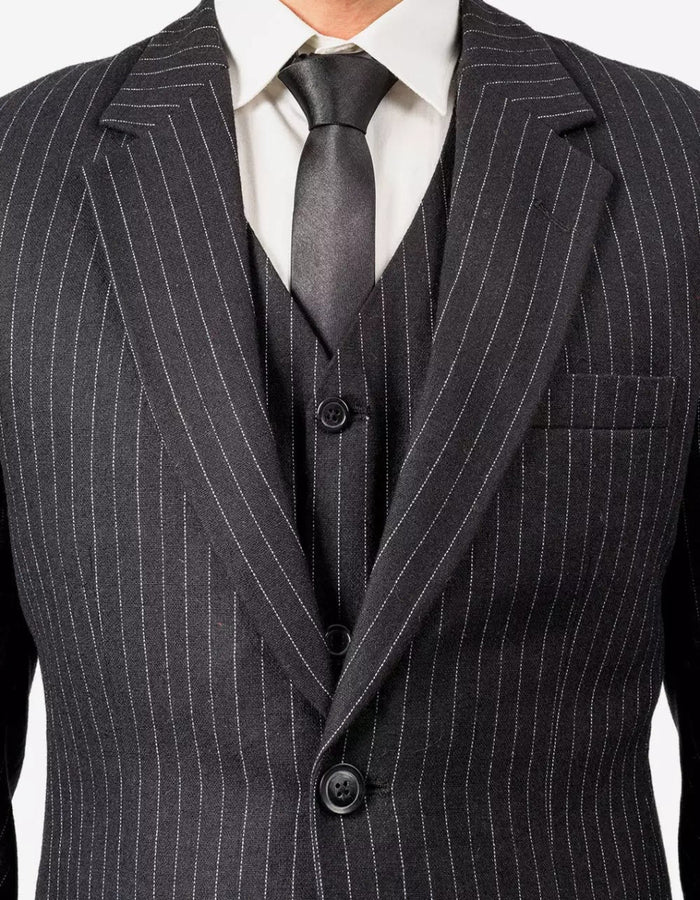 Mens Black Pinstripe Three Piece Suit Vintage Shelby Gangster Style