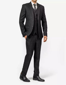 Mens Black Pinstripe Three Piece Suit Vintage Shelby Gangster Style