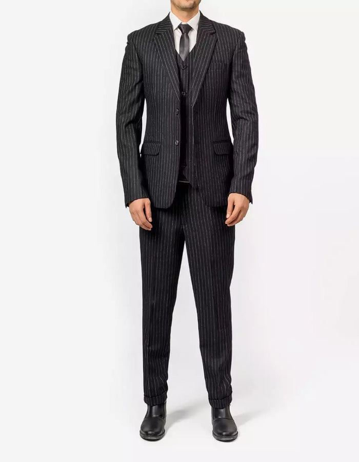Mens Black Pinstripe Three Piece Suit Vintage Shelby Gangster Style
