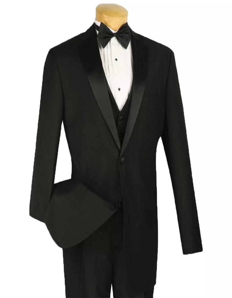 Mens Big and Tall Black Four Piece Tuxedo Sateen Lapel Suit