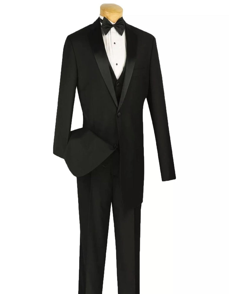 Mens Big and Tall Black Four Piece Tuxedo Sateen Lapel Suit