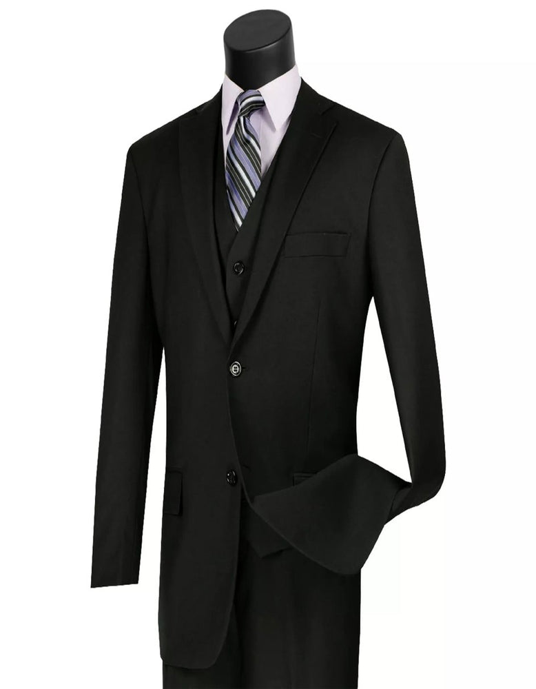 Mens Big and Tall Black Three Piece Two Button Classic Fit Suit