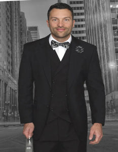 Pleated Dress Men Suits - Men's Designer Classic Fit Pleated Pant Wool Double Breasted Black Suit