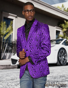 Mardi Gras Tuxedo Dinner Jacket - Purple and Black Paisley Blazer