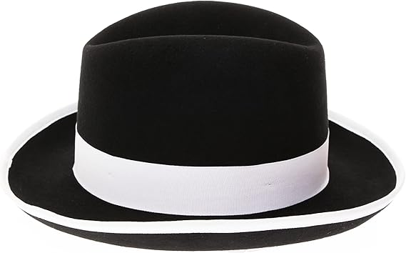 Gangster 100% Austrailian Wool Crushable Mens Fedora Hat - Removable Feather Gangster  Black/White Mens Fedora Hat