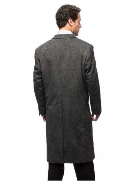 Men's Dress Coat Herringbone Cashmere Blend Grey Top Coat