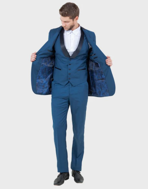 Big and Tall Tuxedo - Blue 3 Piece Vested Shawl Lapel Tuxedo