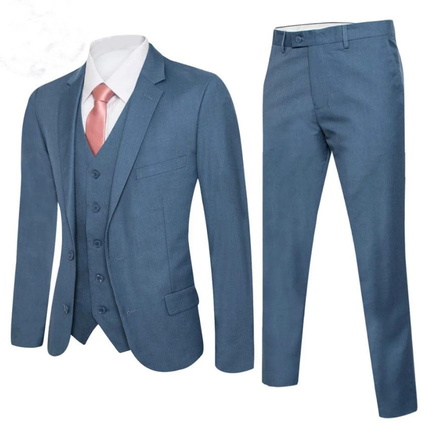 Mens Blue Solid Suit Slim Fit Notch Label Suit