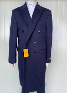 Mens Cashmere Blend Blue Coat Full Length - Cashmere Overcoat Blue / Coat Size 46
