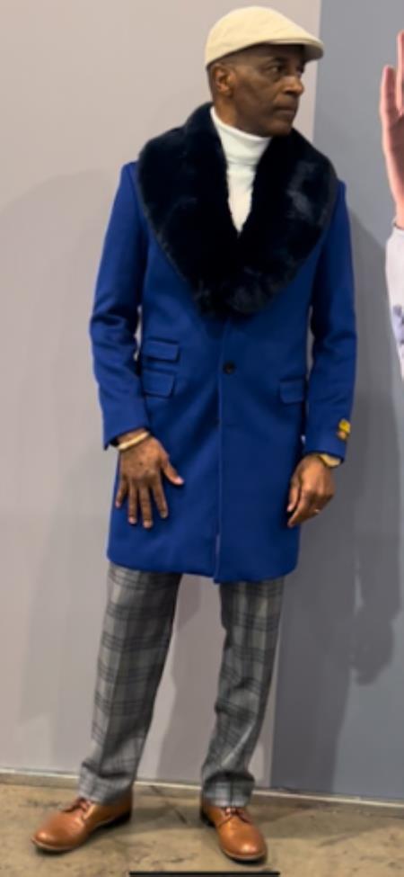 Mens Royal Blue Overcoat - Blue Topcoat - Carcoat