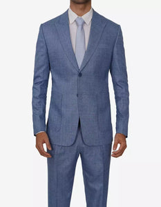 Mens Peak Lapel Two Piece Self Pattern Blue Suit