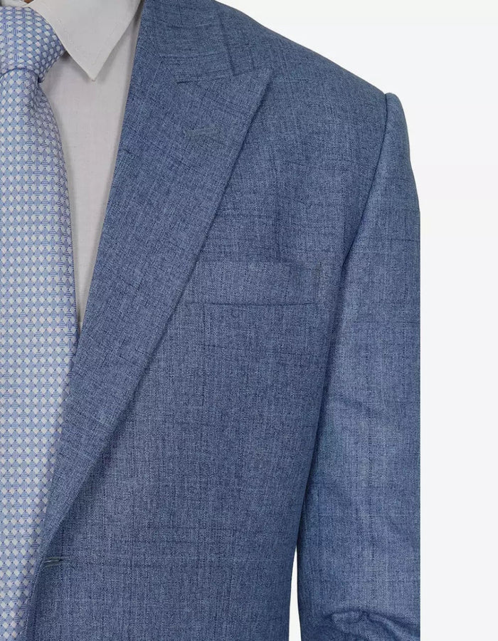 Mens Peak Lapel Two Piece Self Pattern Blue Suit