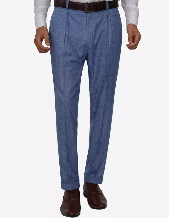 Mens Peak Lapel Two Piece Self Pattern Blue Suit