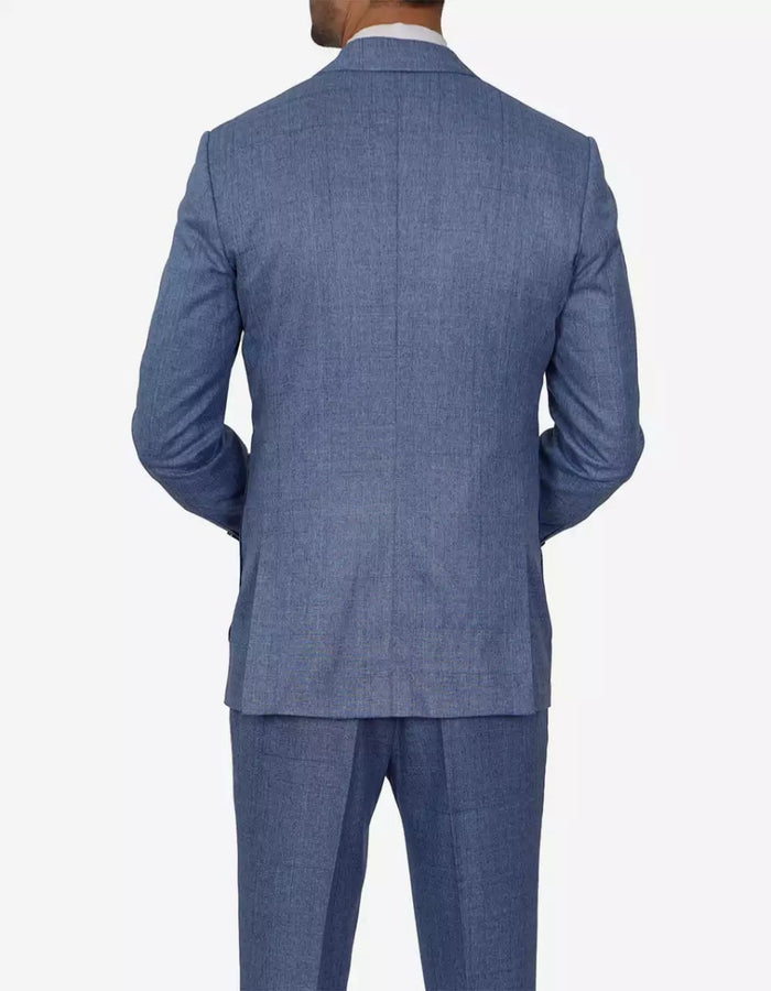 Mens Peak Lapel Two Piece Self Pattern Blue Suit