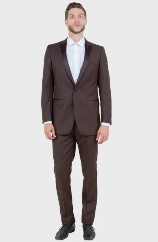 Big and Tall Tuxedo - Brown 1 Button Peak Lapel Tuxedo