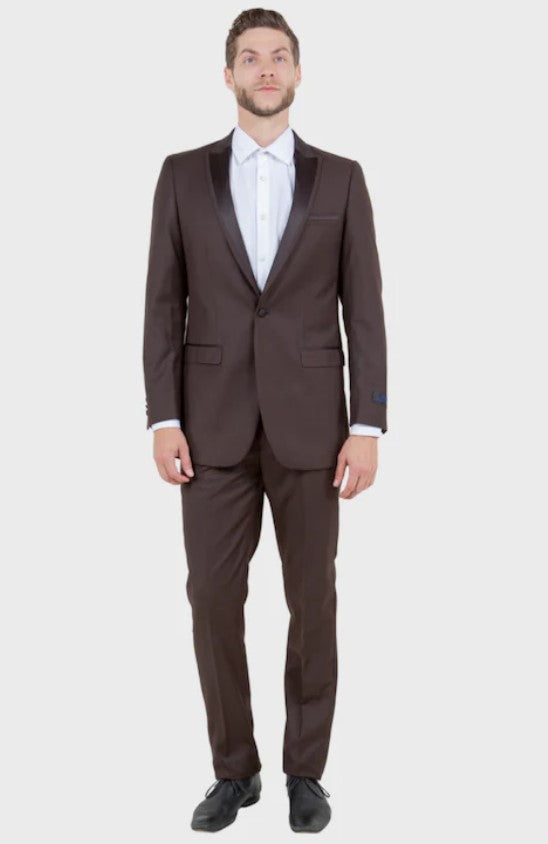 Big and Tall Tuxedo - Brown 1 Button Tuxedo Jacket Peak Lapel Tuxedo