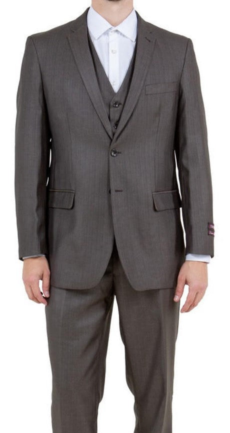 Mens Brown Sharkskin 3 Piece Single Breasted Suit Regular Fit