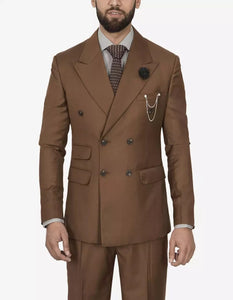 Mens Brown Peak Lapel 2-Piece Double Breasted Suit