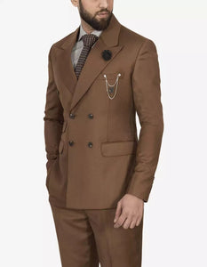 Mens Brown Peak Lapel 2-Piece Double Breasted Suit