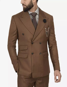 Mens Brown Peak Lapel 2-Piece Double Breasted Suit
