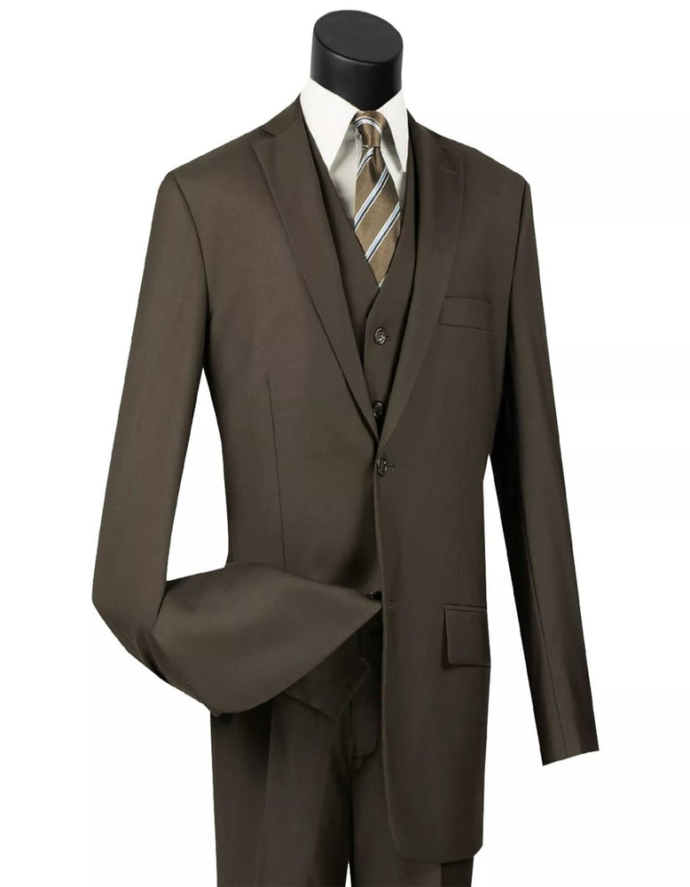 Mens Big and Tall Brown Three Piece Two Button Classic Fit Suit