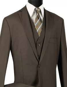 Mens Big and Tall Brown Three Piece Two Button Classic Fit Suit