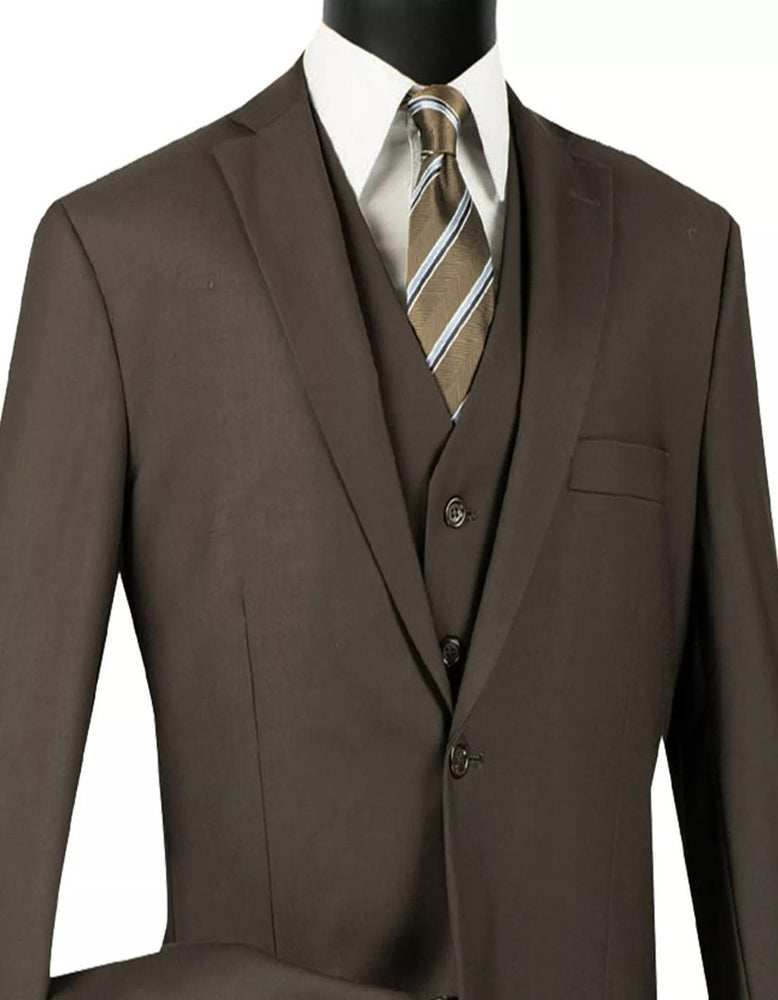 Mens Big and Tall Brown Three Piece Two Button Classic Fit Suit