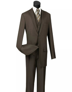 Mens Big and Tall Brown Three Piece Two Button Classic Fit Suit