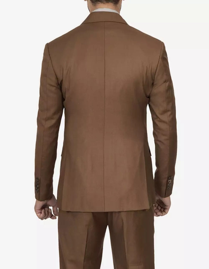 Mens Brown Peak Lapel 2-Piece Double Breasted Suit