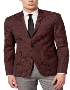 Mens Burgundy Paisley Tuxedo Blazer – Slim Fit Formal Dinner Jacket - Velvet Fabric - Slim Fitted