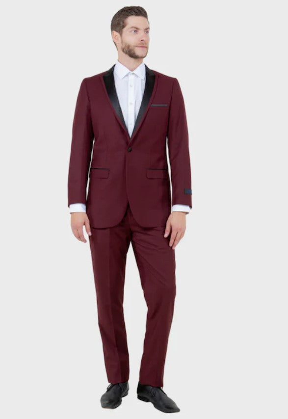 Big and Tall Tuxedo - Burgundy Tuxedo with 1-Button Closure and Peak Lapel