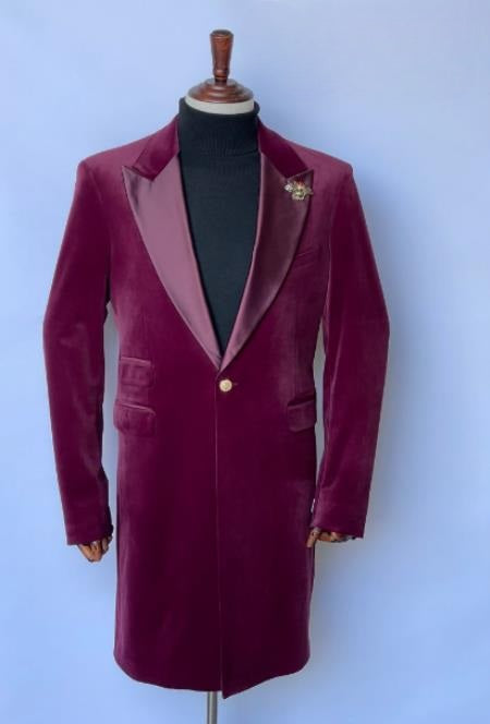 Velvet Long Coat - Velvet Carcoat - Burgundy Coat