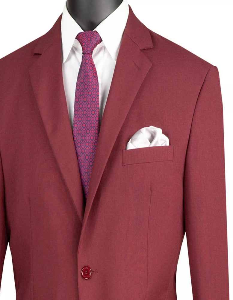 Mens Big and Tall Burgundy Two Button Classic Fit Poplin Polyester Suit