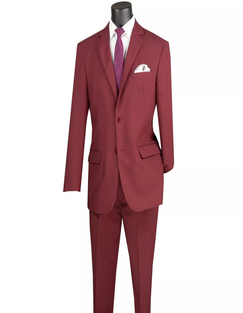 Mens Big and Tall Burgundy Two Button Classic Fit Poplin Polyester Suit