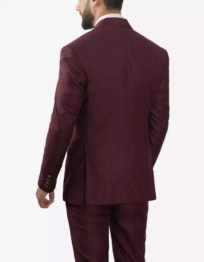 Mens Morgan Peak Lapel 3 Piece Burgundy Suit