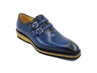 Carrucci Burnished Leather Double Monk Strap Whole Cut Shoe