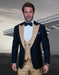 Statement Men's Black Vested with Champagne Peak Lapel 100% Wool Tuxedo - Men's Tuxedo USA