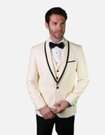 Statement Men's White Vested with Black Trim Fine Lapel 100% Wool Tuxedo - Men's Tuxedo USA