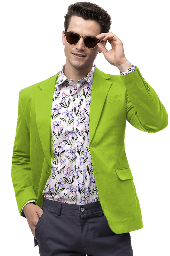 Men's Modern Fit Casual Summer Chino Blazer in Lime Green