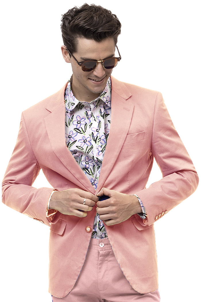 Men's Modern Fit Casual Summer Chino Blazer in Pink