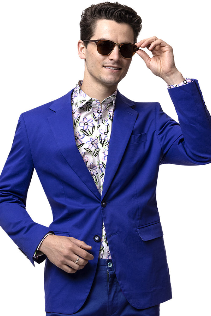 Men's Modern Fit Casual Summer Chino Blazer in Royal Blue