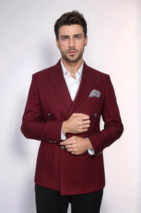 Mens Burgundy Slim Fit Blazer – Sharp Double Breasted Design